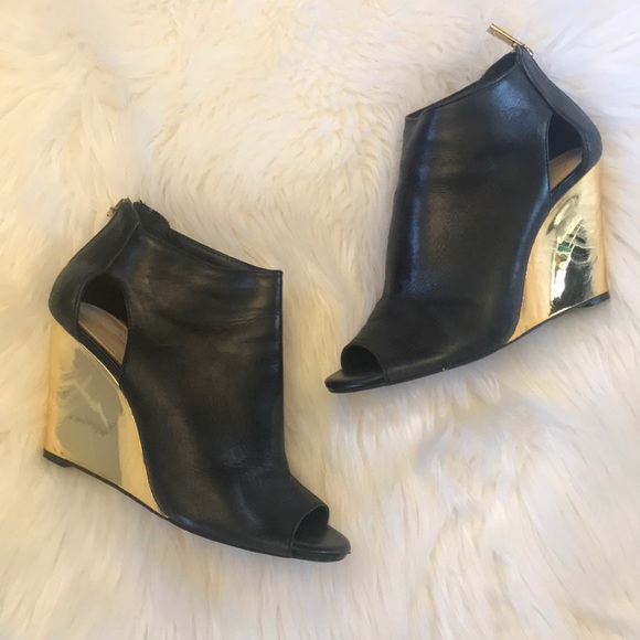 gold wedge booties